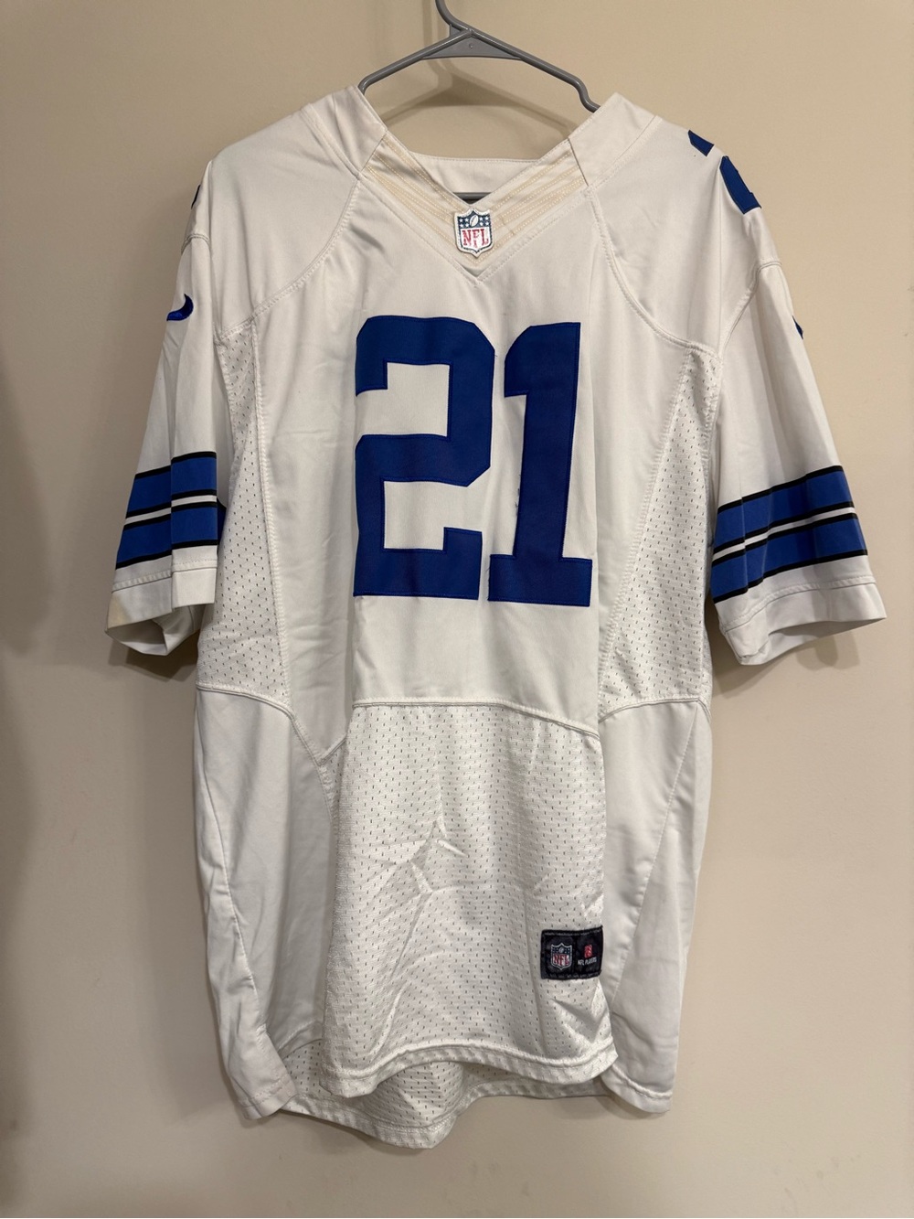 NFL White Men’s Elliot Football Jersey with Blue Number 21